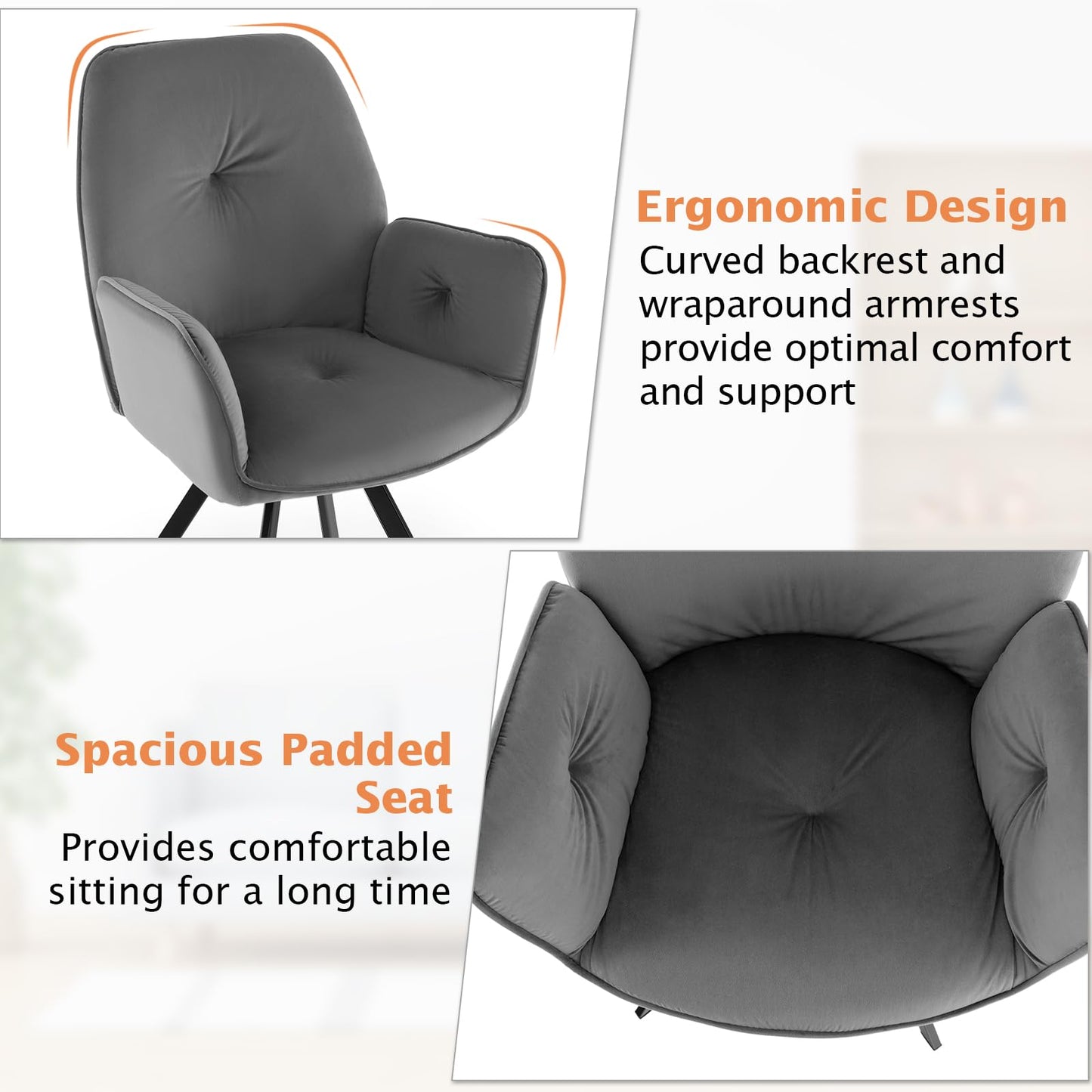 2 PCS Swivel Accent Arm Chairs with Metal Legs and Anti-slip Foot Pads