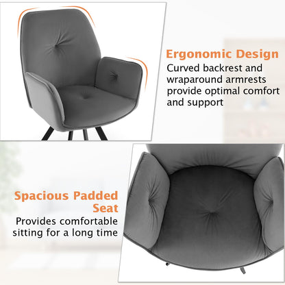 2 PCS Swivel Accent Arm Chairs with Metal Legs and Anti-slip Foot Pads