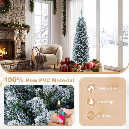 5/6FT Pre-Lit Christmas Tree, Artificial Frosted Hinged