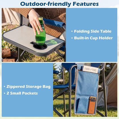 Folding Directors Chair, Oversized Camping Chairs with Side Table and Cup Holder