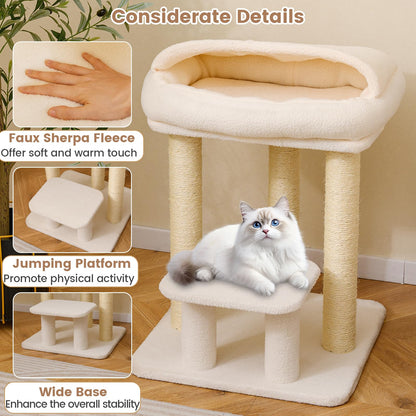 Cat Tree, 61cm Comfy Plush Top Perch Bed, Sisal Scratching Posts