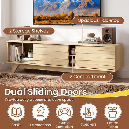 TV Unit for 55 Inch TVs, 145cm Wooden TV Stand Cabinet with 2 Sliding Doors and Adjustable Storage Shelf