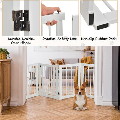 4 Panels Wooden Dog Gate with Door Walk Through