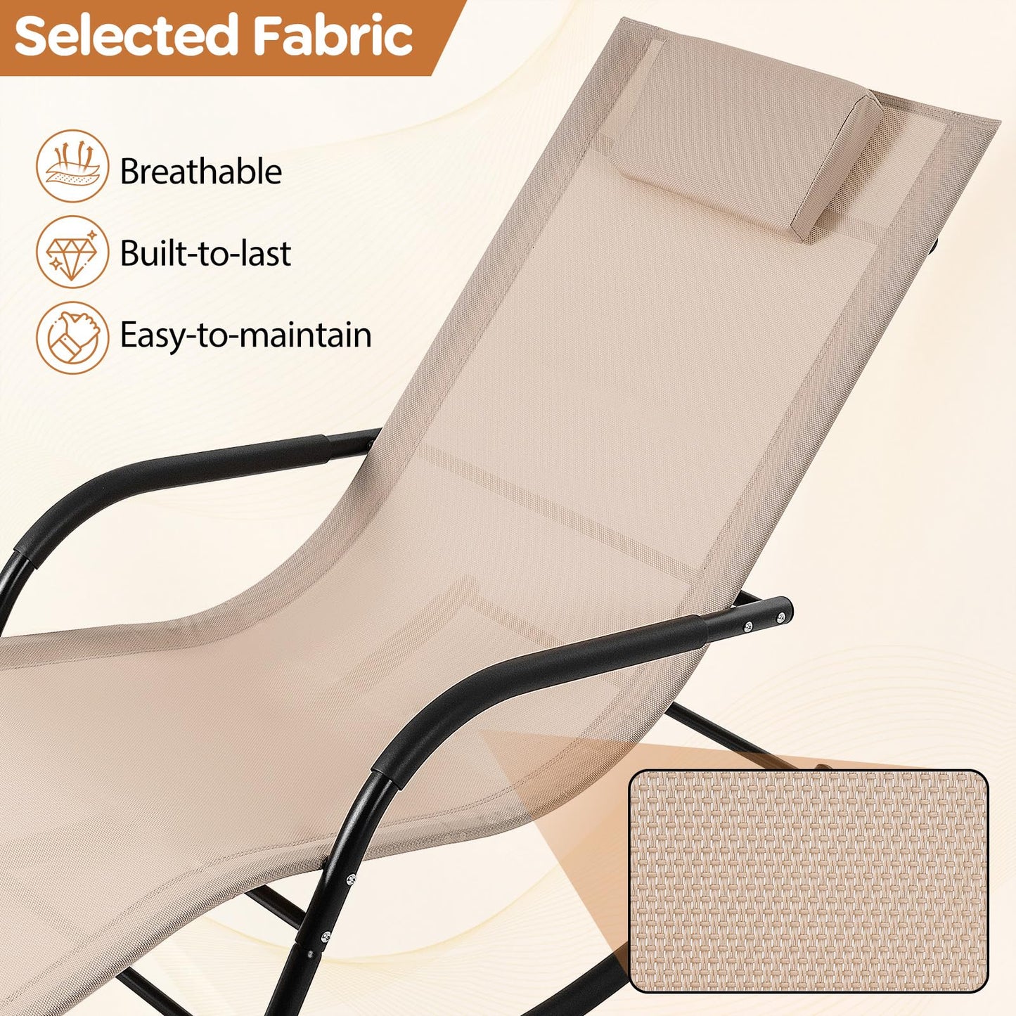 Rocking Sun Lounger, Zero Gravity Recliner Garden Rocking Chair with Headrest & Curved Armrests