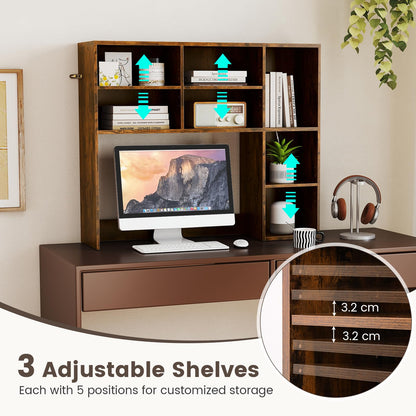 Countertop Bookcase with 3 Adjustable Shelves and Open Compartment