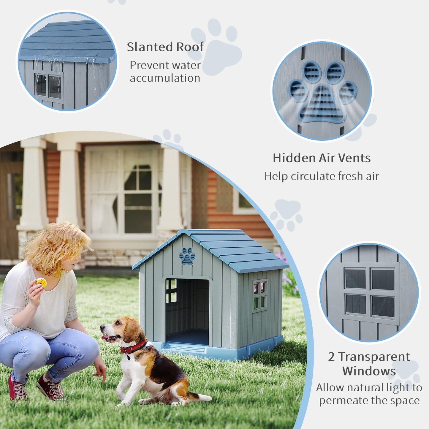 Plastic Dog House with Air Vents and Elevated Floor