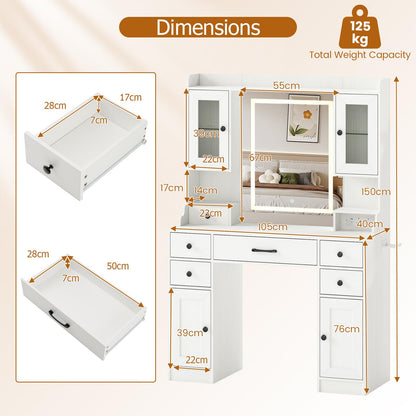 Vanity Desk with Mirror and Lights for Bedroom