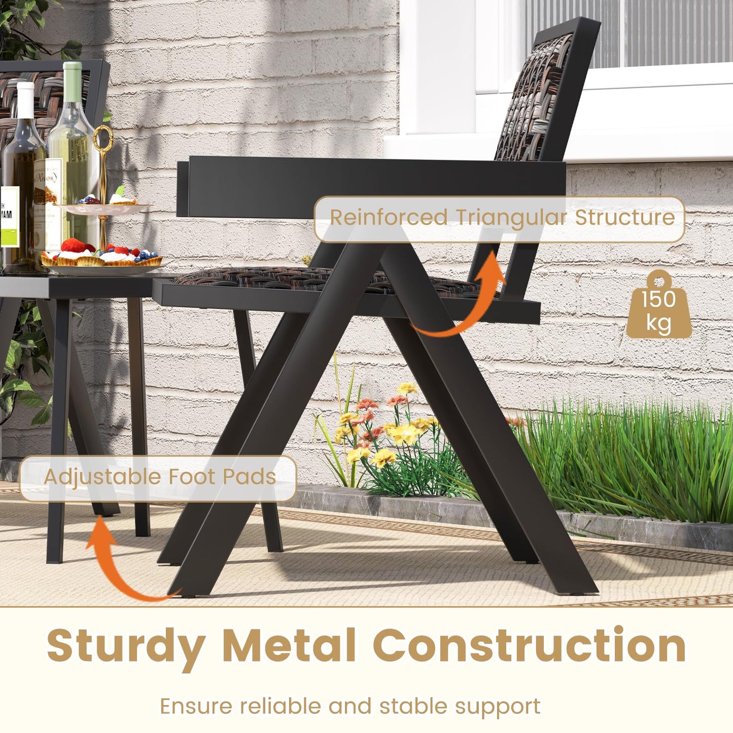 PE Rattan Garden Table and Chairs Set with Quick-Drying Foam