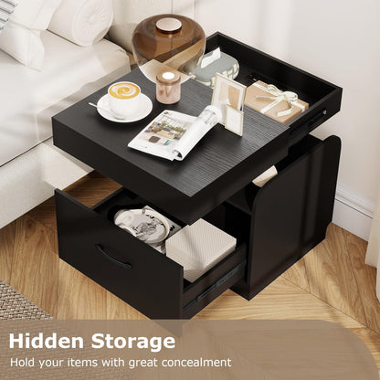 Nightstand with Charging Station with Drawer and Sliding Top Storage