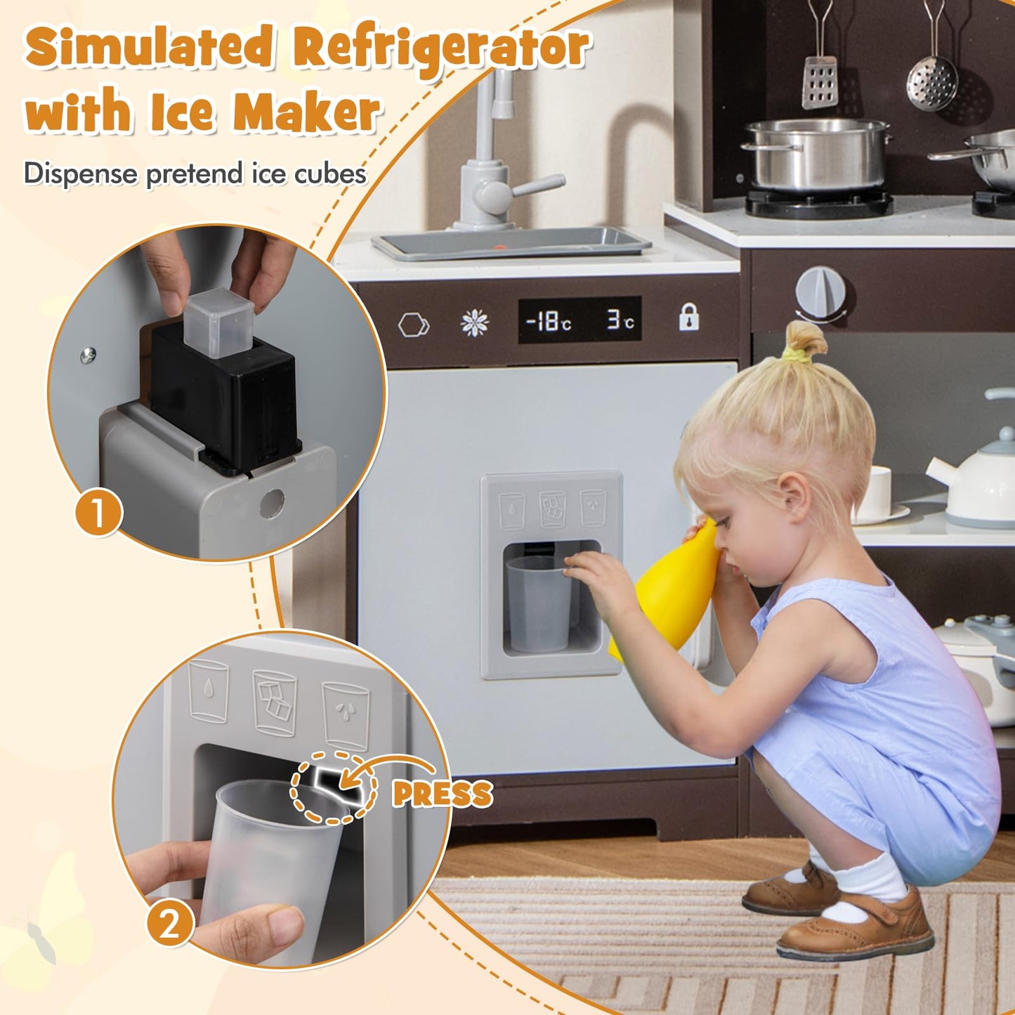 Wooden Pretend Play Kitchen with Real Sounds and Lights