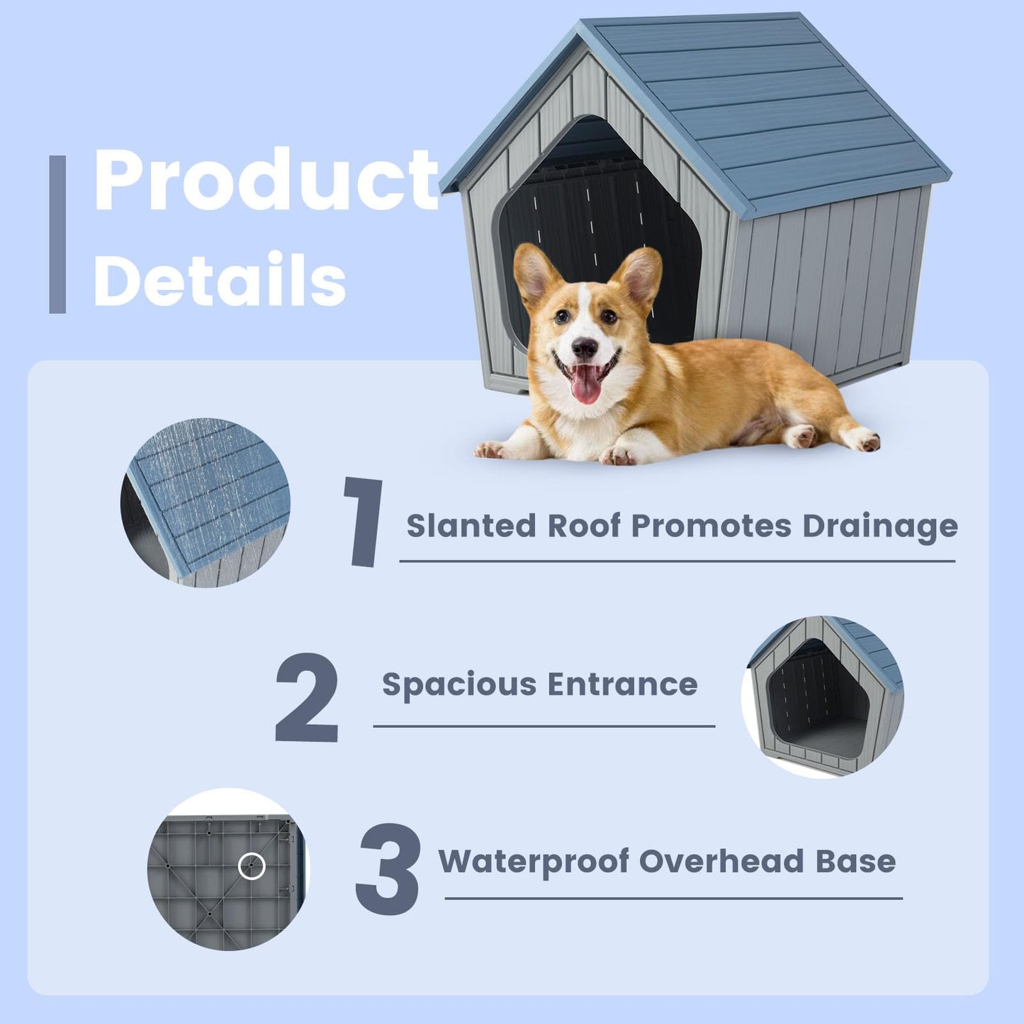 Plastic Dog House, Indoor Outdoor Cat House Condo with Sloping Roof