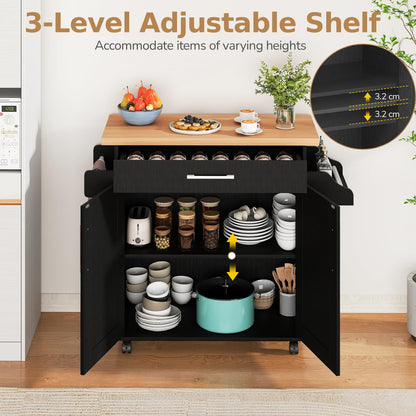 Kitchen Island Cart with Storage and Adjustable Shelf