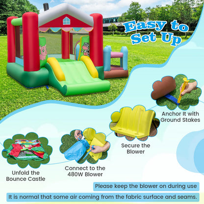 4-in-1 Farm Themed Inflatable Bounce House with 480W Blower