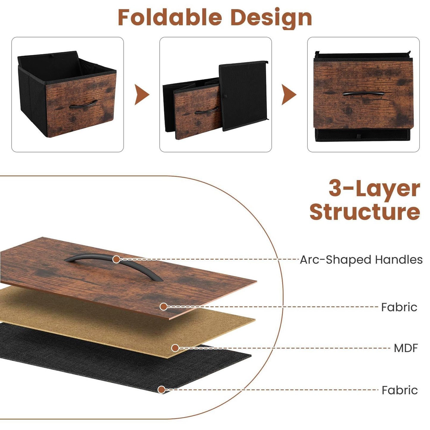 Chest of Drawers, Fabric 5-Drawer Dresser Chest Cabinet with 2 Wooden Open Shelves