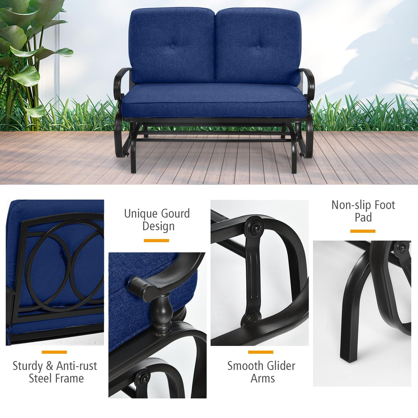 2 Person Outdoor Glider Bench with Cushions