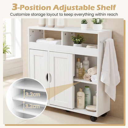 Bathroom Floor Cabinet on Wheels, Freestanding Slim Bathroom Storage Unit