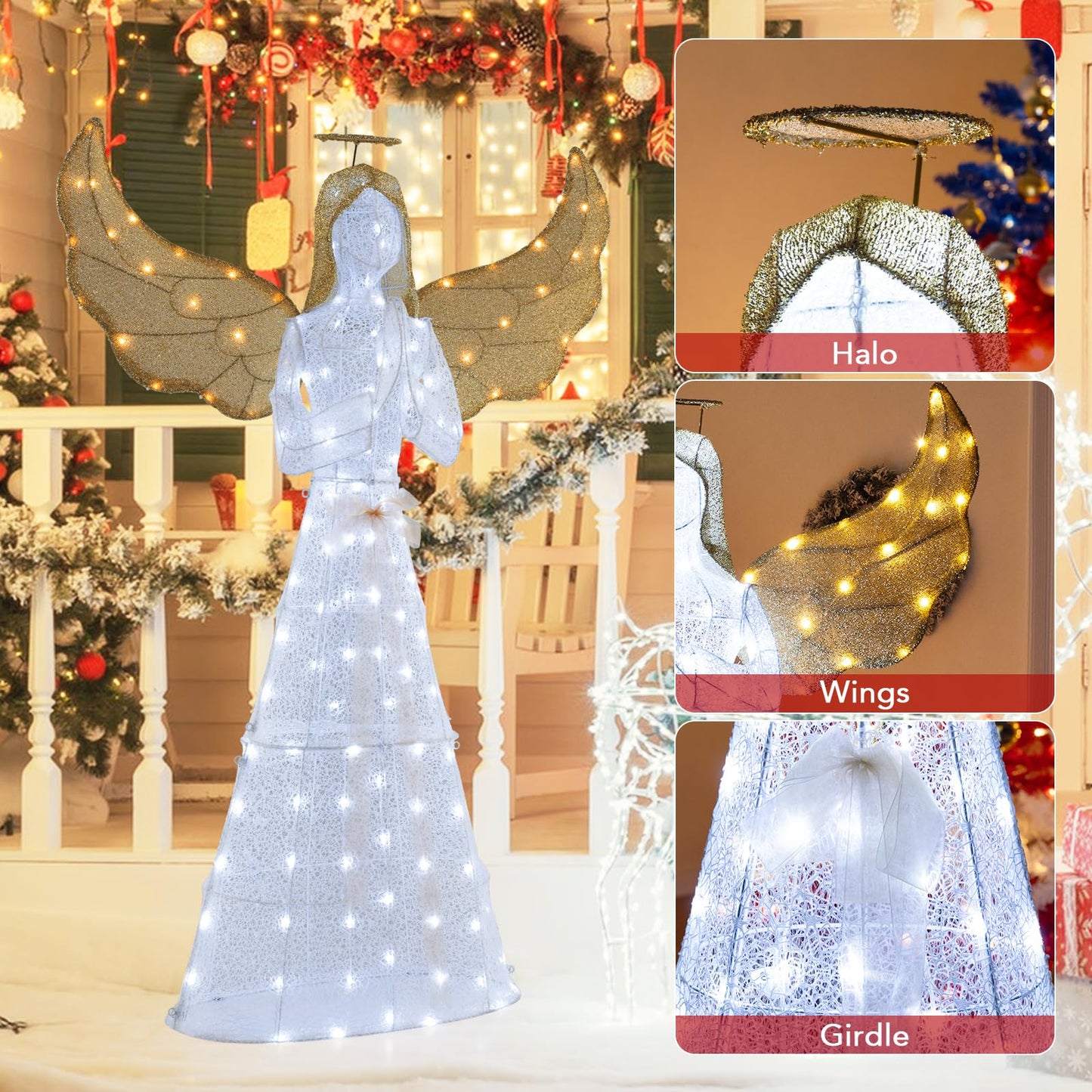 Light-up Winged Holiday Figure with 150 LED Lights Zip Ties and Ground Stakes
