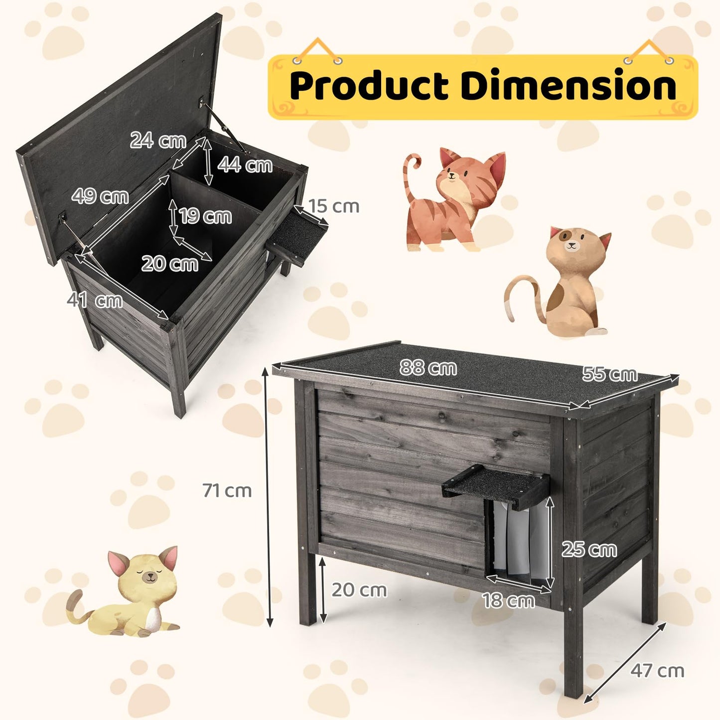 Outdoor Insulated Cat House with All-Round Insulated Styfoam