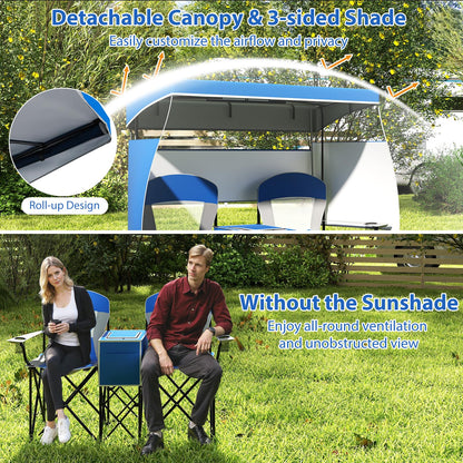 Outdoor Portable Double Folding Camping Chair with Roll-up Shade