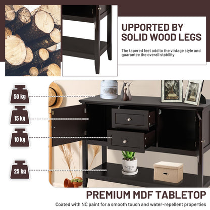 Wooden Buffet Table with Spacious Tabletop and Large Storage Rack