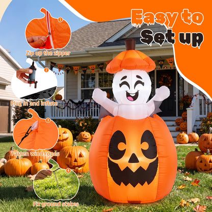 150 CM Animated Halloween Inflatable Pumpkin and Rising Ghost