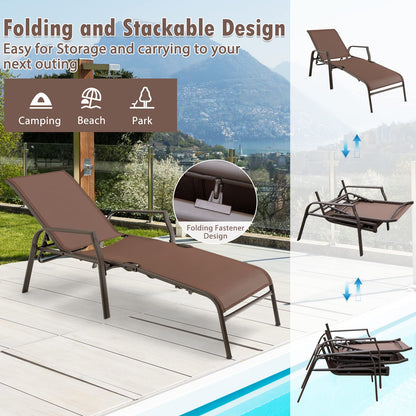 5 Positions Adjustable Stackable Folding Deck Reclining Chair Set of 2