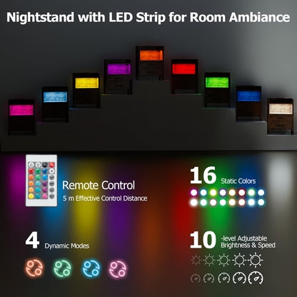 Nightstand with LED Lights and Power Outlets for Living Room