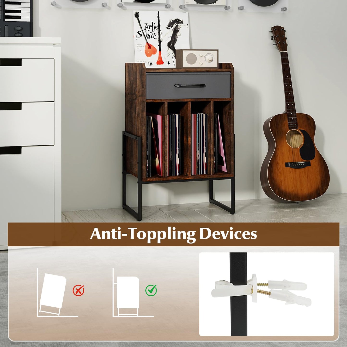 Record Player Stand, Industrial Wooden Turntable Stand End Sofa Side Table