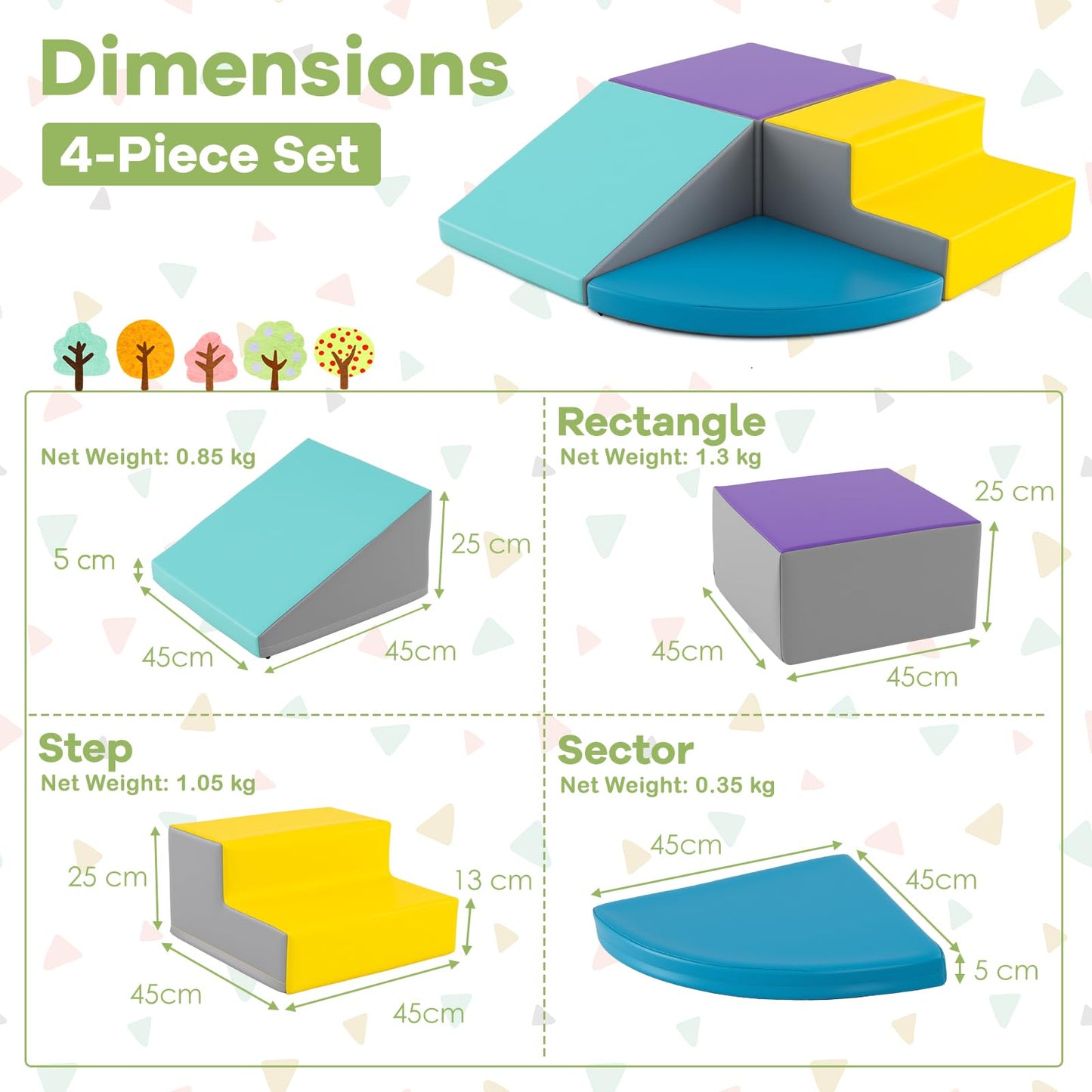 4-Piece Climb and Crawl Foam Block Play Set for Infant Baby