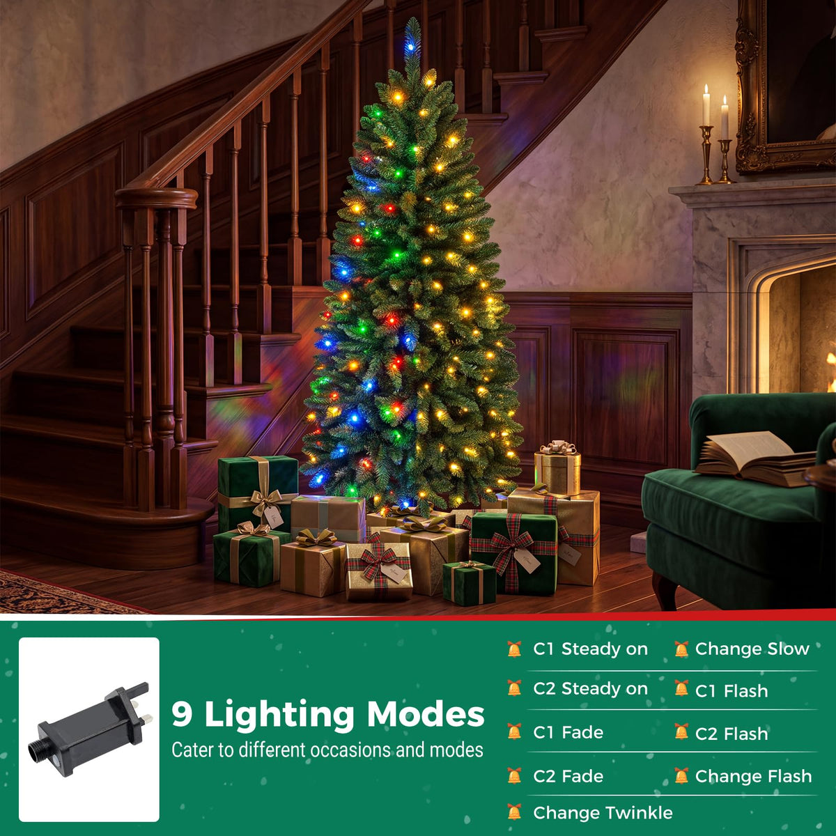 5/6/7FT Pre-lit Christmas Tree, Hinged Xmas Tree