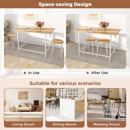3 Piece Wooden Breakfast Kitchen Table and Stools with Metal Legs