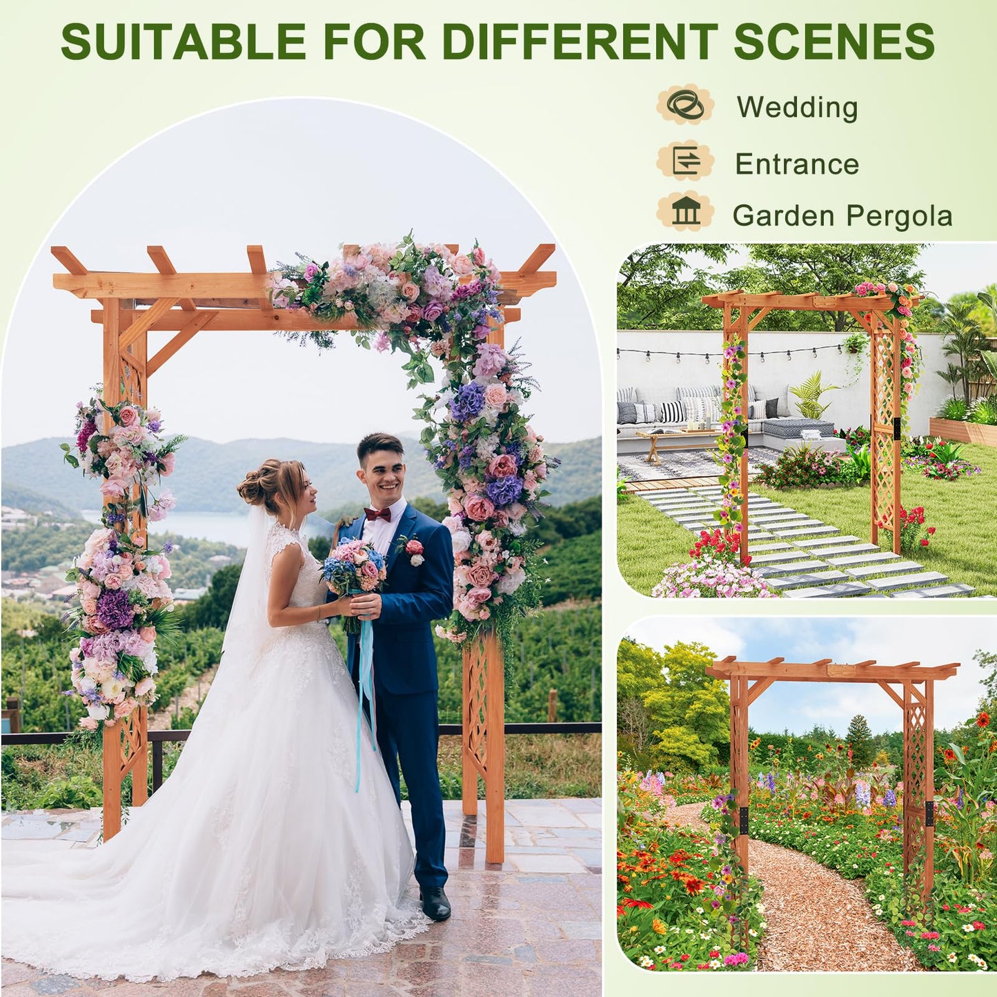 Wooden Garden Arch Entryway Trellis Pergola Arbour(152 x 80 x 215cm)