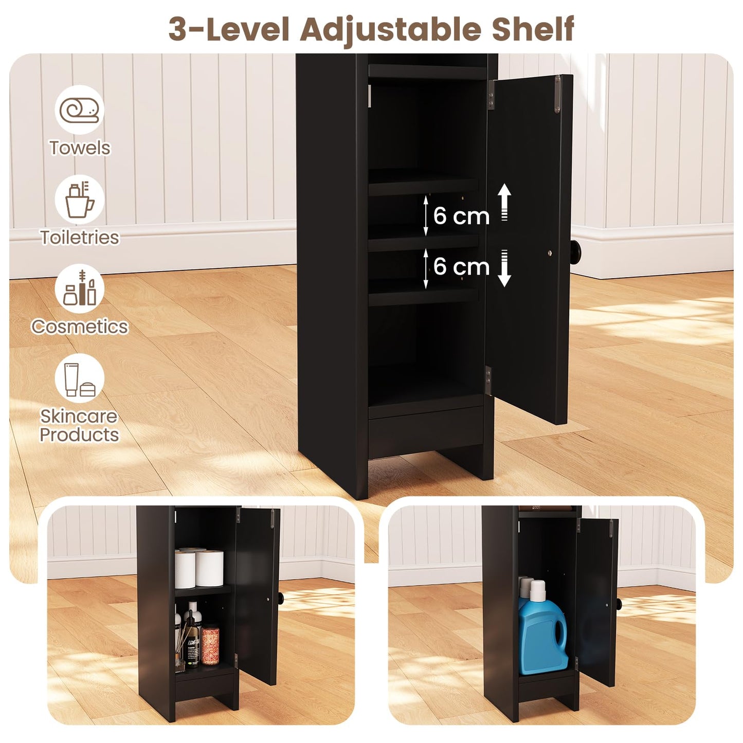 Bathroom Storage Cabinet with Door and Adjustable Shelves