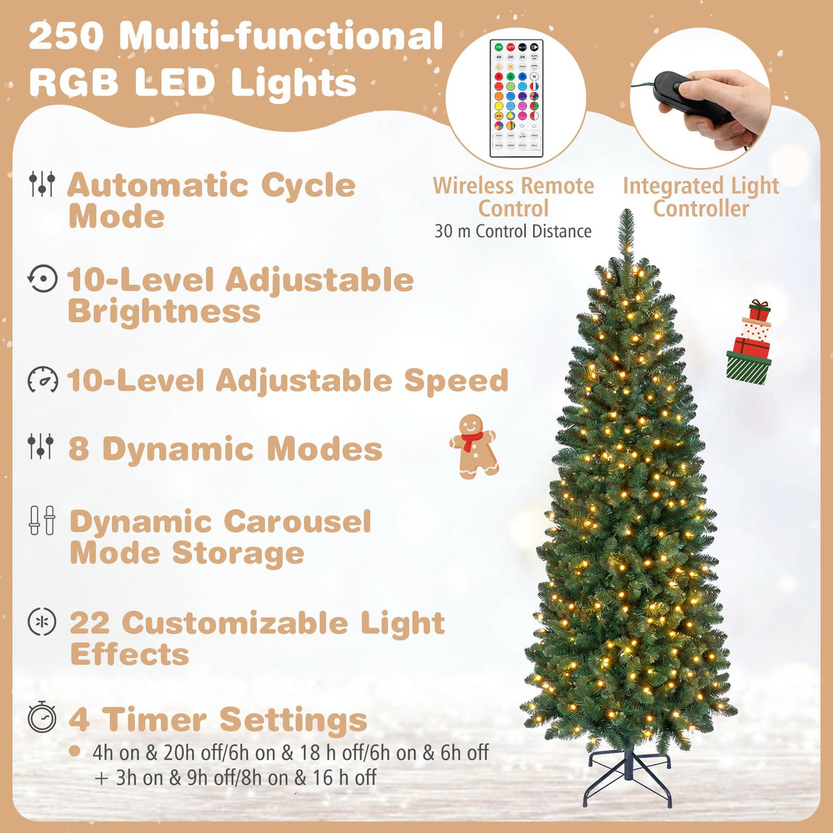 6FT Pre-Lit Christmas Tree with RGB LED Lights