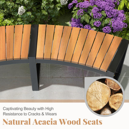 Acacia Wood Fire Pit Bench with Slatted Seat Metal Legs