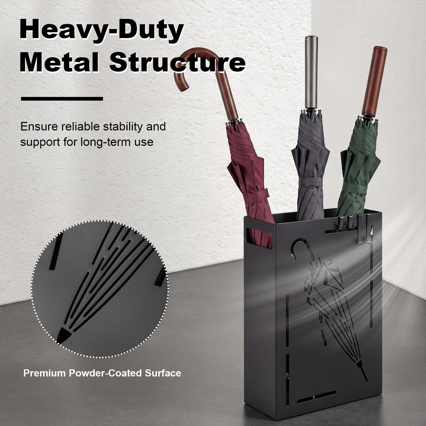 Metal Umbrella Stand, Hollow-Out Umbrella Holder Rack with Removable Drip Tray