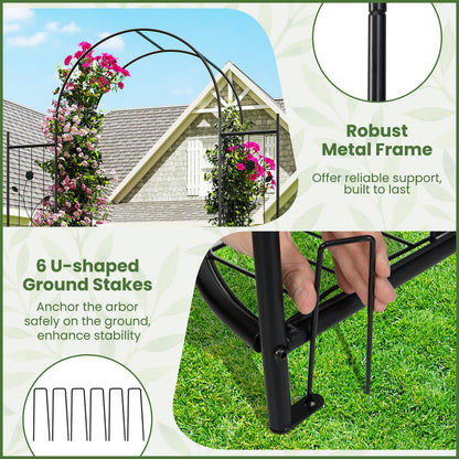 Garden Arch with Gate, Heavy Duty Plants Support Archway for Lawn Backyard Party