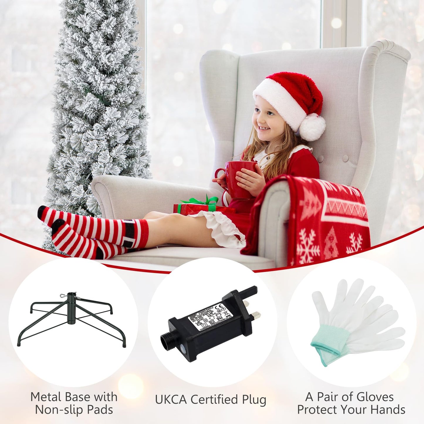 6 FT Slim Pencil Christmas Tree, Pre-lit Xmas Tree with Branch Tips