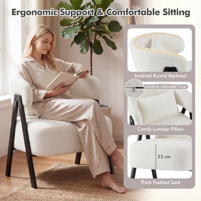 Barrel Accent Chair Upholstered Armchair with Lumbar Pillow