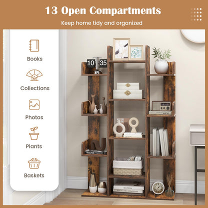 Tree Bookshelf Corner Books Storage Organizer with 13 Open Shelves