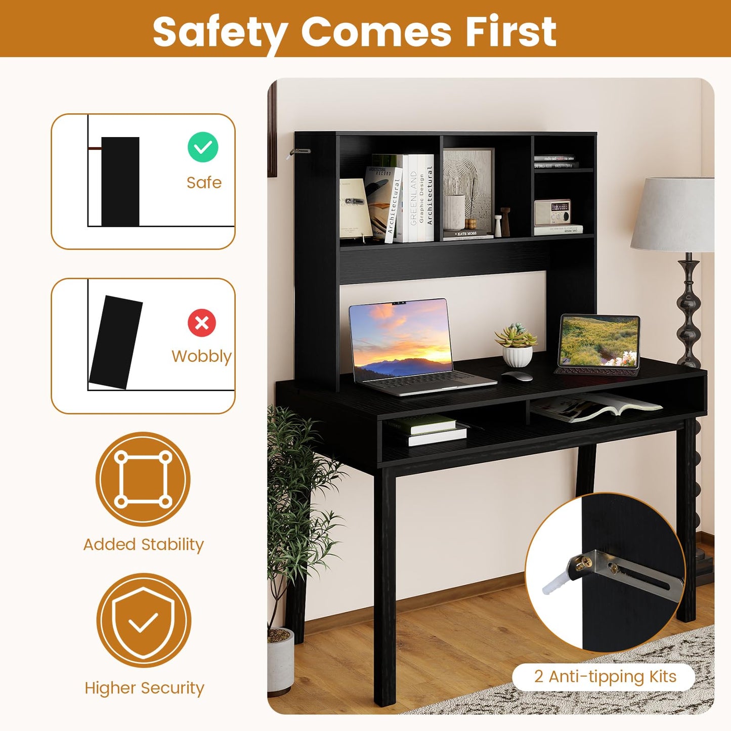 Desktop Bookshelf, Wooden Countertop Storage Hutch Bookcase