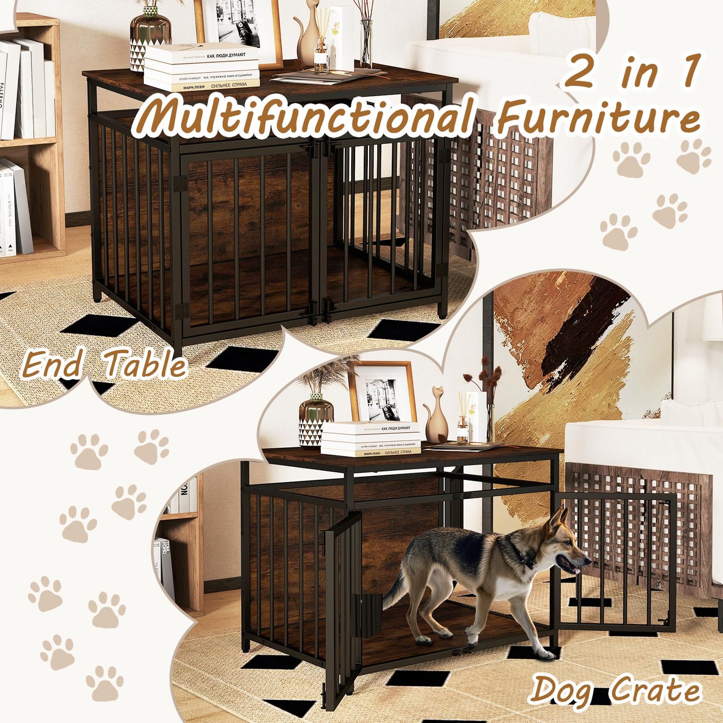 Wooden Dog Cage with Lockable Doors & Hollow Top