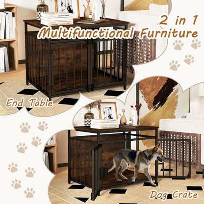 Wooden Dog Cage with Lockable Doors & Hollow Top