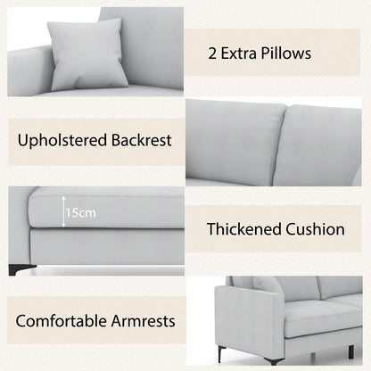 3 Seater Modern Upholstered Corner Sofa Couch with 2 Pillows and 6 Metal Legs