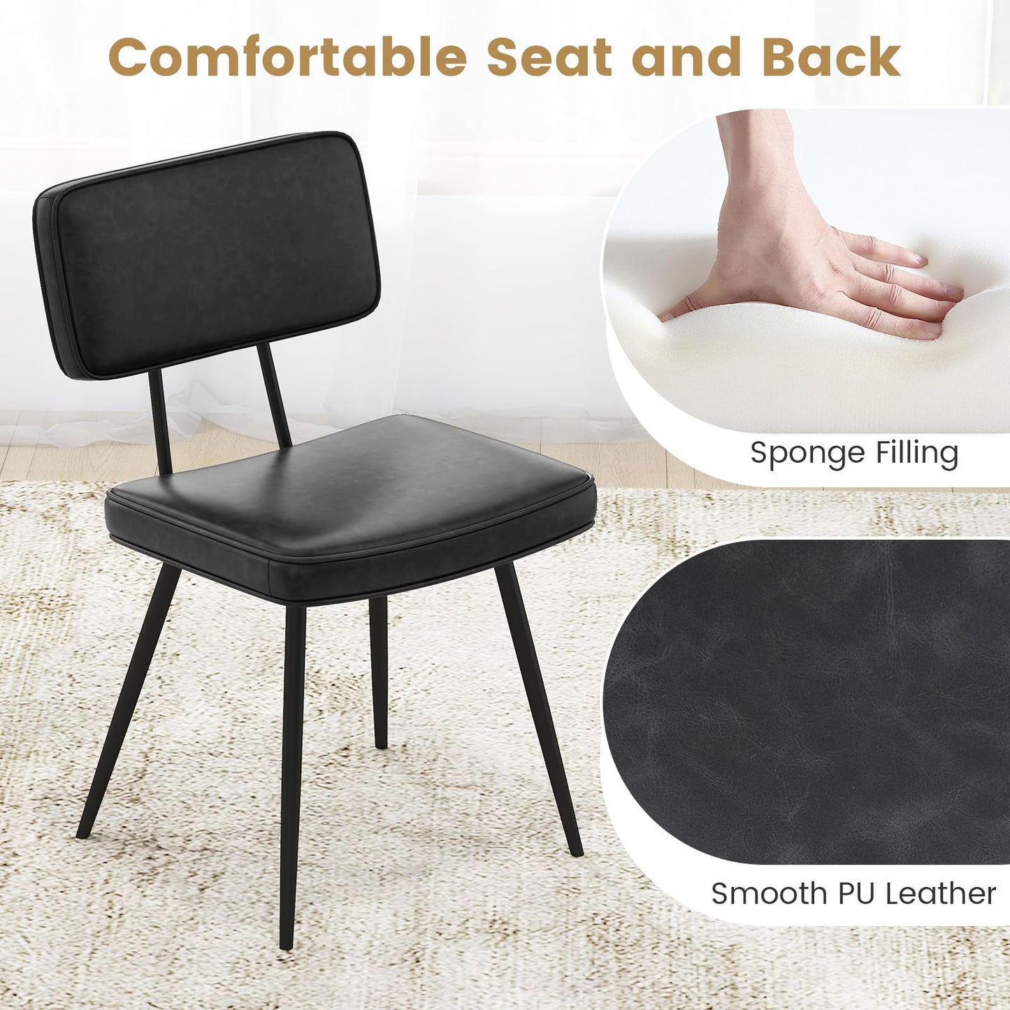 Kitchen Faux Leather Upholstered Dining Chair Set of 2