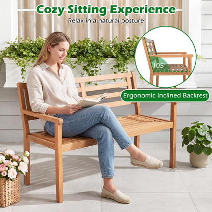 119 cm 2-Person Outdoor Loveseat Bench with Armrests and Backrest for Backyard