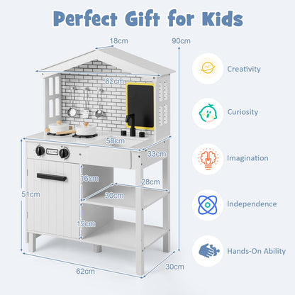 Kids Play Kitchen Pretend Playset with Stoves and Chalkboard