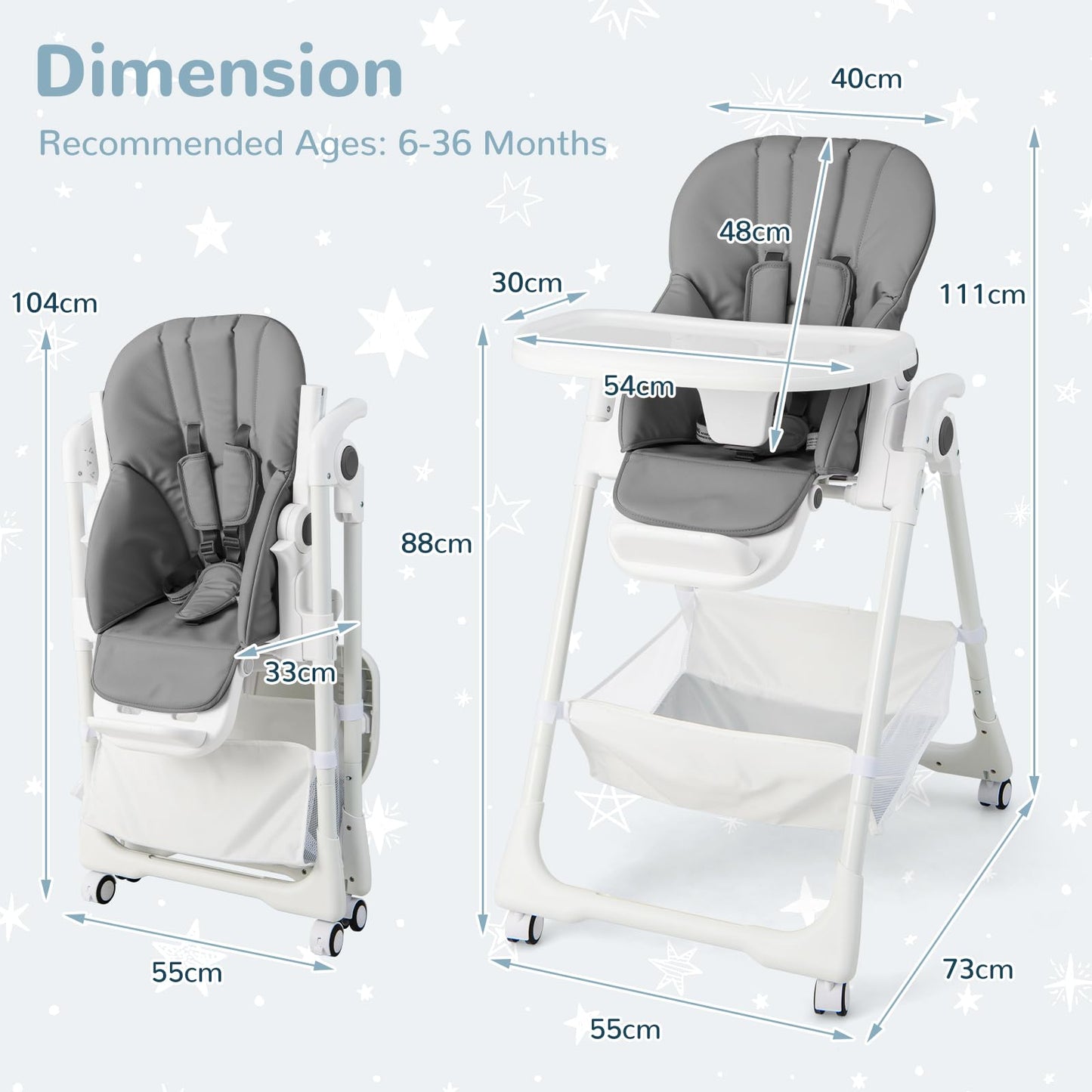 Adjustable Toddlers Highchair with Storage Basket