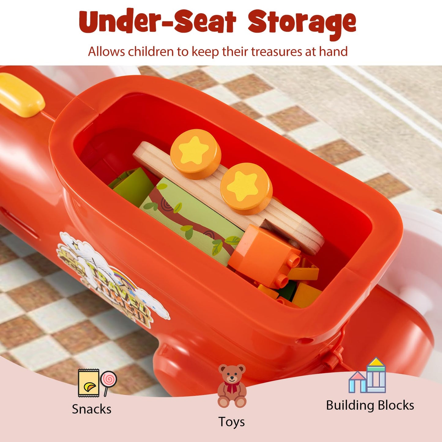 Toddler Foot to Floor Sliding Walker with Train Whistle Sound, Steering Wheel