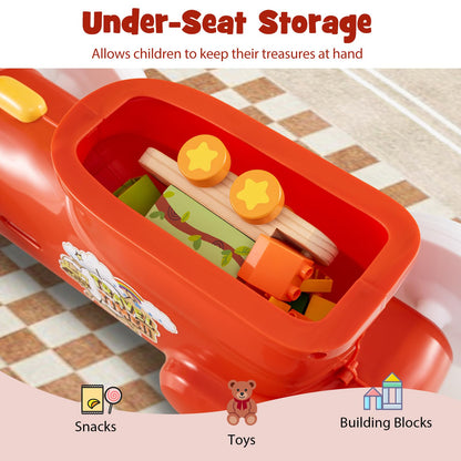 Toddler Foot to Floor Sliding Walker with Train Whistle Sound, Steering Wheel